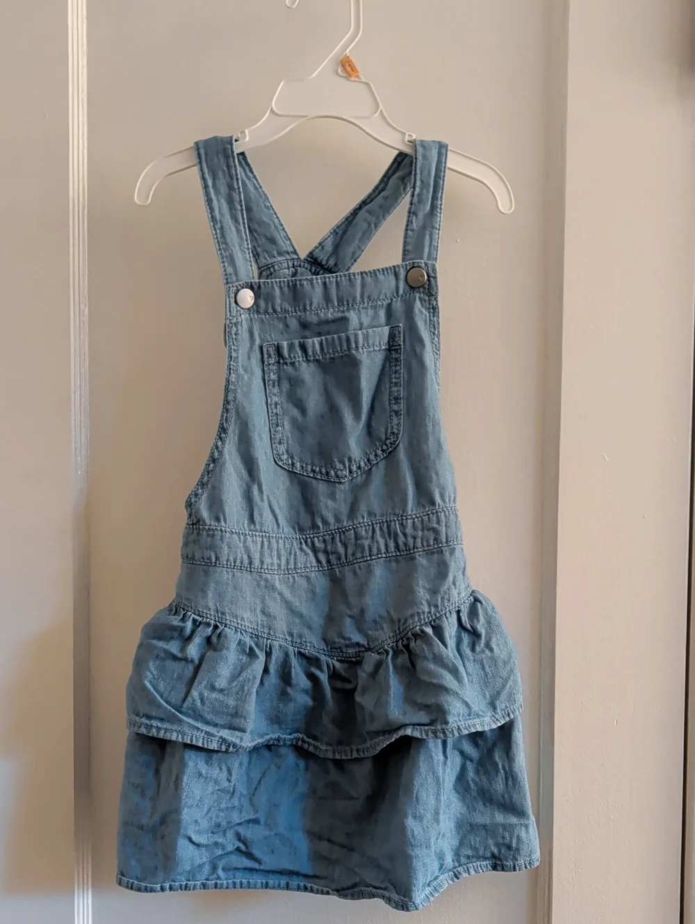 The Children's Place Girls' Sz 5 Denim Ruffle Overall Dress - Light Blue